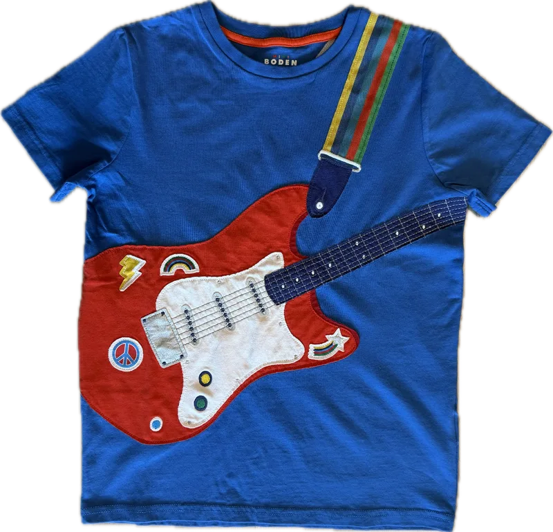 Mini Boden Blue Guitar Appliqué Tshirt