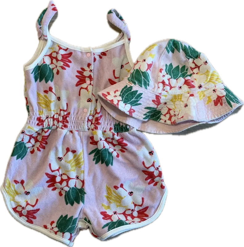 Catimini Terry Cloth Romper With Matching Reversible Hat