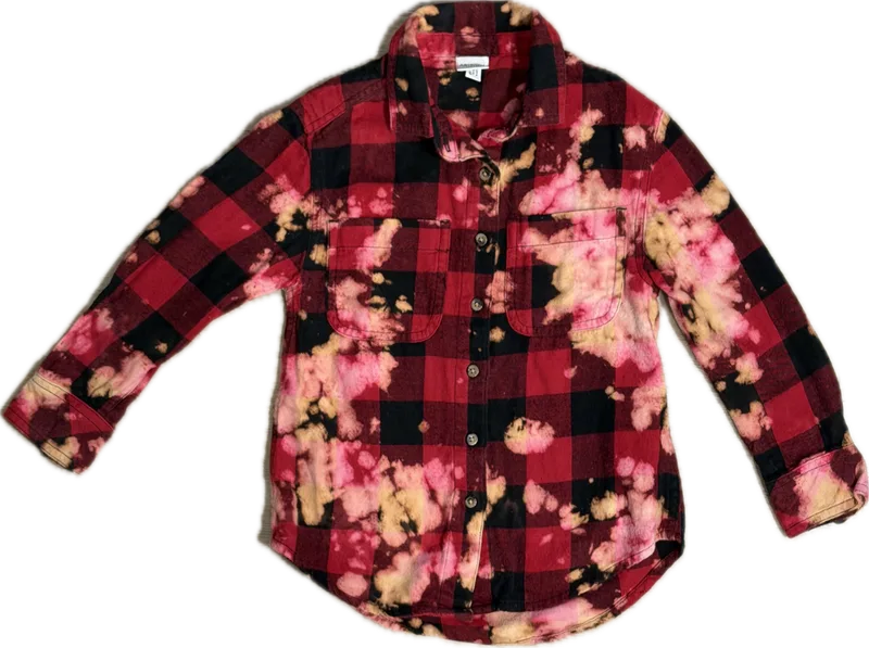 Red and Black Flannel Tie-Dye Skull Shirt