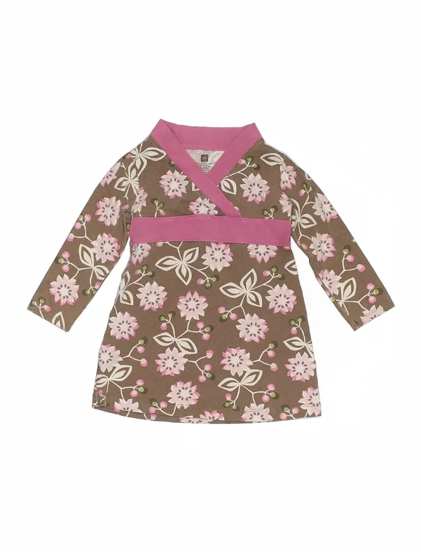 Tea Collection Long Sleeve Pink Brown Dress