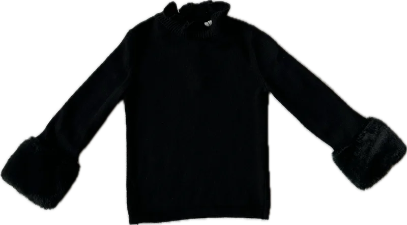 Janie and Jack sweater with pearl button up back and faux fur cuff 