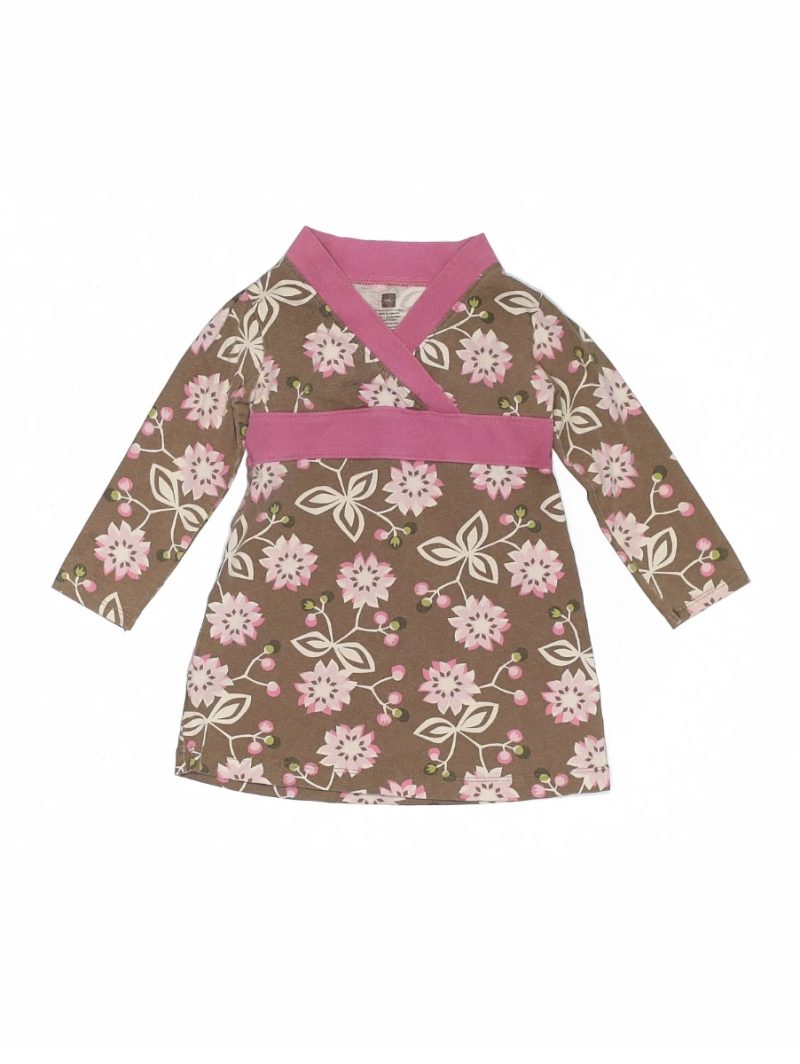 Tea Collection Long Sleeve Pink Brown Dress